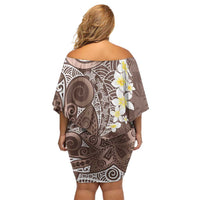 Mocha Mousse Polynesian Tribal Frangipani Tropical Vibe Off Shoulder Short Dress LT14 - Polynesian Pride