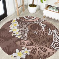 Mocha Mousse Polynesian Tribal Frangipani Tropical Vibe Round Carpet