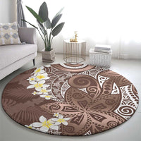 Mocha Mousse Polynesian Tribal Frangipani Tropical Vibe Round Carpet