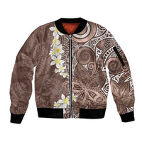 Mocha Mousse Polynesian Tribal Frangipani Tropical Vibe Sleeve Zip Bomber Jacket