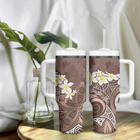 Mocha Mousse Polynesian Tribal Frangipani Tropical Vibe Tumbler With Handle LT14 - Polynesian Pride