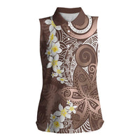 Mocha Mousse Polynesian Tribal Frangipani Tropical Vibe Women Sleeveless Polo Shirt