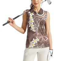 Mocha Mousse Polynesian Tribal Frangipani Tropical Vibe Women Sleeveless Polo Shirt