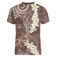 Mocha Mousse Polynesian Tribal Frangipani Tropical Vibe Women V-Neck T-Shirt LT14 - Polynesian Pride