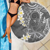Gray Polynesian Tribal Frangipani Tropical Vibe Beach Blanket LT14 - Polynesian Pride