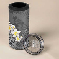Gray Polynesian Tribal Frangipani Tropical Vibe 4 in 1 Can Cooler Tumbler LT14 - Polynesian Pride