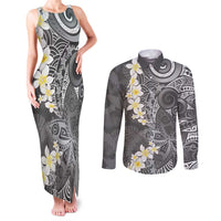 Gray Polynesian Tribal Frangipani Tropical Vibe Couples Matching Tank Maxi Dress and Long Sleeve Button Shirt LT14 Gray - Polynesian Pride