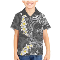 Gray Polynesian Tribal Frangipani Tropical Vibe Family Matching Mermaid Dress and Hawaiian Shirt