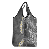 Gray Polynesian Tribal Frangipani Tropical Vibe Grocery Bag LT14 - Polynesian Pride