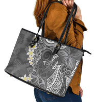 Gray Polynesian Tribal Frangipani Tropical Vibe Leather Tote Bag LT14 - Polynesian Pride