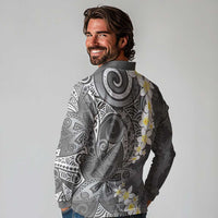 Gray Polynesian Tribal Frangipani Tropical Vibe Long Sleeve Polo Shirt