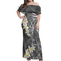 Gray Polynesian Tribal Frangipani Tropical Vibe Off Shoulder Maxi Dress LT14 Women Gray - Polynesian Pride