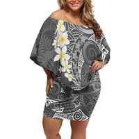 Gray Polynesian Tribal Frangipani Tropical Vibe Off Shoulder Short Dress LT14 Women Gray - Polynesian Pride