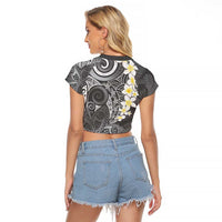 Gray Polynesian Tribal Frangipani Tropical Vibe Raglan Cropped T Shirt LT14 - Polynesian Pride