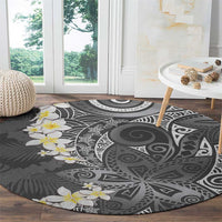 Gray Polynesian Tribal Frangipani Tropical Vibe Round Carpet