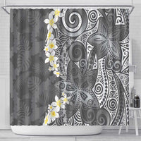 Gray Polynesian Tribal Frangipani Tropical Vibe Shower Curtain