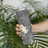Gray Polynesian Tribal Frangipani Tropical Vibe Skinny Tumbler