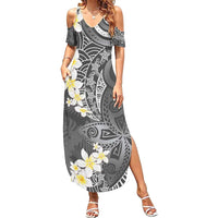 Gray Polynesian Tribal Frangipani Tropical Vibe Summer Maxi Dress LT14 Women Gray - Polynesian Pride