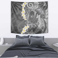 Gray Polynesian Tribal Frangipani Tropical Vibe Tapestry