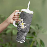 Gray Polynesian Tribal Frangipani Tropical Vibe Tumbler With Handle LT14 - Polynesian Pride