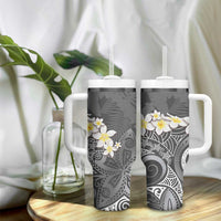 Gray Polynesian Tribal Frangipani Tropical Vibe Tumbler With Handle LT14 - Polynesian Pride
