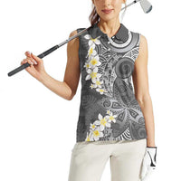 Gray Polynesian Tribal Frangipani Tropical Vibe Women Sleeveless Polo Shirt