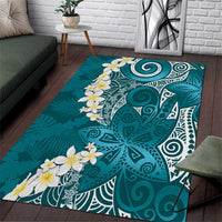 Cyan Polynesian Tribal Frangipani Tropical Vibe Area Rug