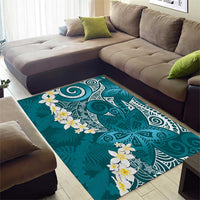 Cyan Polynesian Tribal Frangipani Tropical Vibe Area Rug