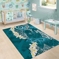 Cyan Polynesian Tribal Frangipani Tropical Vibe Area Rug