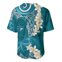 Cyan Polynesian Tribal Frangipani Tropical Vibe Baseball Jersey