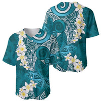 Cyan Polynesian Tribal Frangipani Tropical Vibe Baseball Jersey