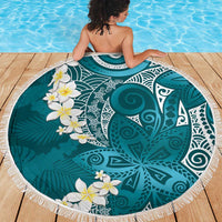 Cyan Polynesian Tribal Frangipani Tropical Vibe Beach Blanket LT14 - Polynesian Pride