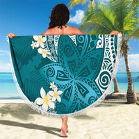 Cyan Polynesian Tribal Frangipani Tropical Vibe Beach Blanket LT14 - Polynesian Pride