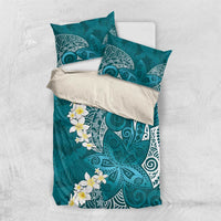 Cyan Polynesian Tribal Frangipani Tropical Vibe Bedding Set