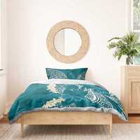 Cyan Polynesian Tribal Frangipani Tropical Vibe Bedding Set