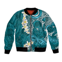 Cyan Polynesian Tribal Frangipani Tropical Vibe Bomber Jacket