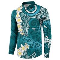 Cyan Polynesian Tribal Frangipani Tropical Vibe Button Sweatshirt LT14 - Polynesian Pride