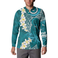 Cyan Polynesian Tribal Frangipani Tropical Vibe Button Sweatshirt LT14 - Polynesian Pride
