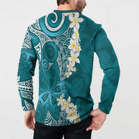 Cyan Polynesian Tribal Frangipani Tropical Vibe Button Sweatshirt LT14 - Polynesian Pride