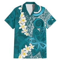 Cyan Polynesian Tribal Frangipani Tropical Vibe Family Matching Mermaid Dress and Hawaiian Shirt