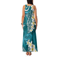 Cyan Polynesian Tribal Frangipani Tropical Vibe Family Matching Tank Maxi Dress and Hawaiian Shirt