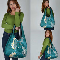 Cyan Polynesian Tribal Frangipani Tropical Vibe Grocery Bag LT14 - Polynesian Pride
