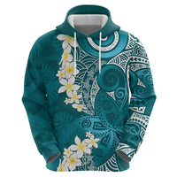 Cyan Polynesian Tribal Frangipani Tropical Vibe Hoodie