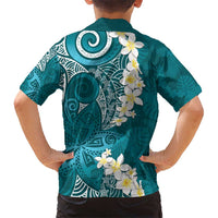 Cyan Polynesian Tribal Frangipani Tropical Vibe Kid Hawaiian Shirt