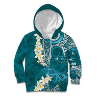 Cyan Polynesian Tribal Frangipani Tropical Vibe Kid Hoodie