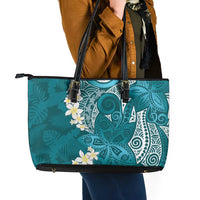 Cyan Polynesian Tribal Frangipani Tropical Vibe Leather Tote Bag LT14 - Polynesian Pride