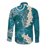 Cyan Polynesian Tribal Frangipani Tropical Vibe Long Sleeve Button Shirt LT14 - Polynesian Pride