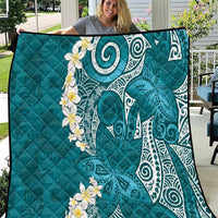 Cyan Polynesian Tribal Frangipani Tropical Vibe Quilt