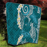 Cyan Polynesian Tribal Frangipani Tropical Vibe Quilt