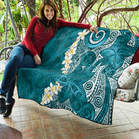 Cyan Polynesian Tribal Frangipani Tropical Vibe Quilt